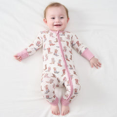 Pureborn sleeper 2-way zipper in action facilitates quick night diaper changes.