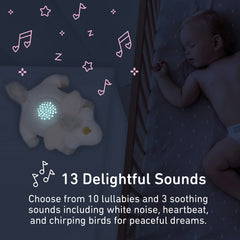 Pure Enrichment PureBaby removable sound machine shown with plush for easy setup.