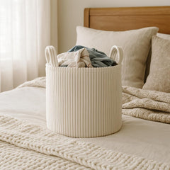 PUTSKA baby laundry basket features durable handles for easy carrying