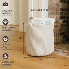 PUTSKA round blanket basket stores blankets for cozy living spaces.