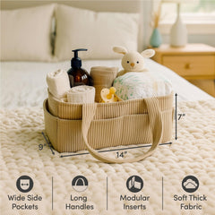 PUTSKA corduroy diaper caddy with carrying handles for portable setup