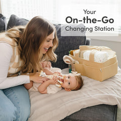 PUTSKA corduroy diaper caddy with six external pockets for quick organization