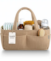 PUTSKA corduroy diaper caddy with three compartments keeps wipes and creams organized