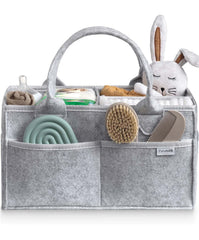 PUTSKA diaper caddy front view with sturdy handles for easy transport.