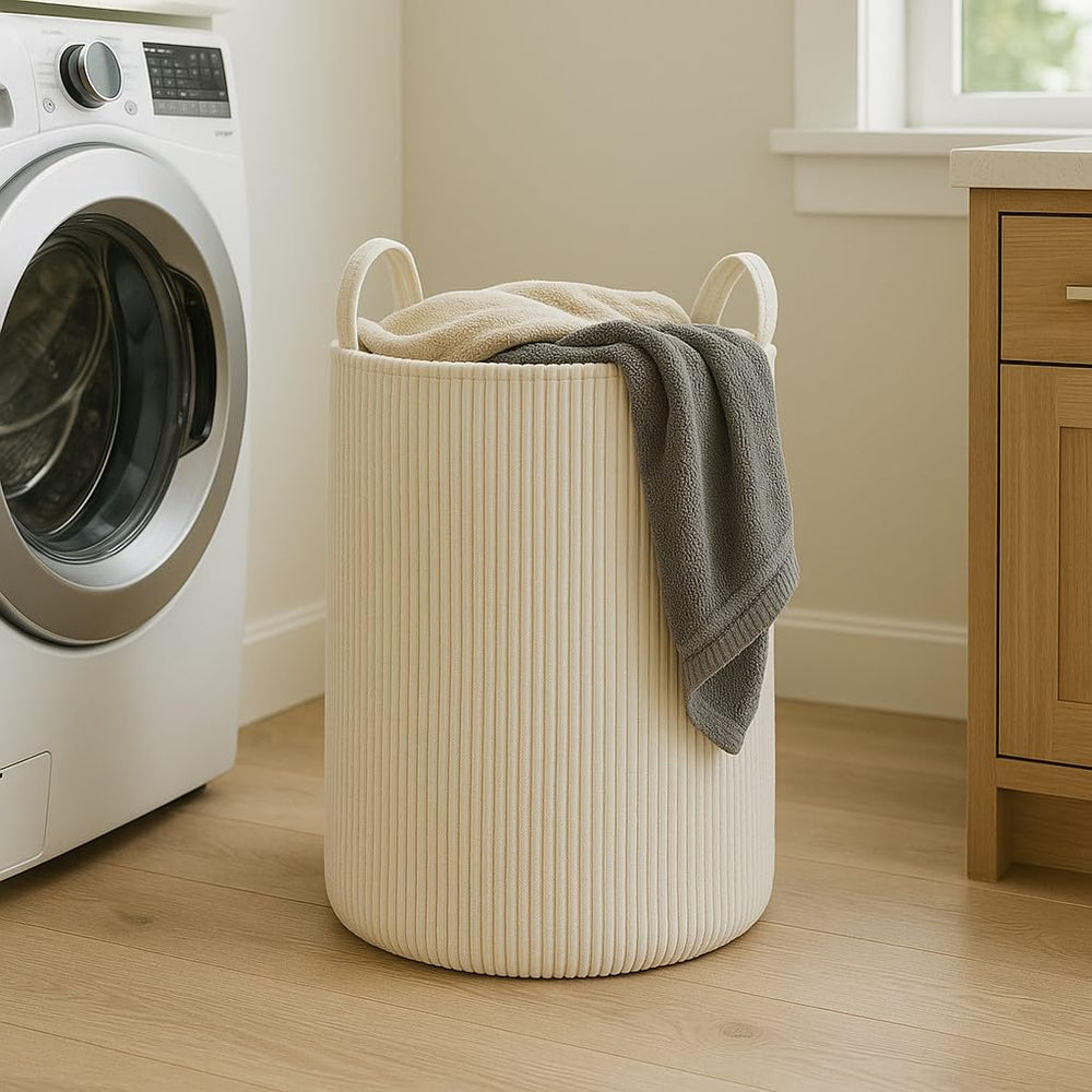PUTSKA laundry basket cream front view for neat laundry and stylish room decor