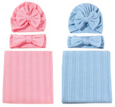 QandSweet newborn blanket set with headband in hot pink and blue for cozy shoots