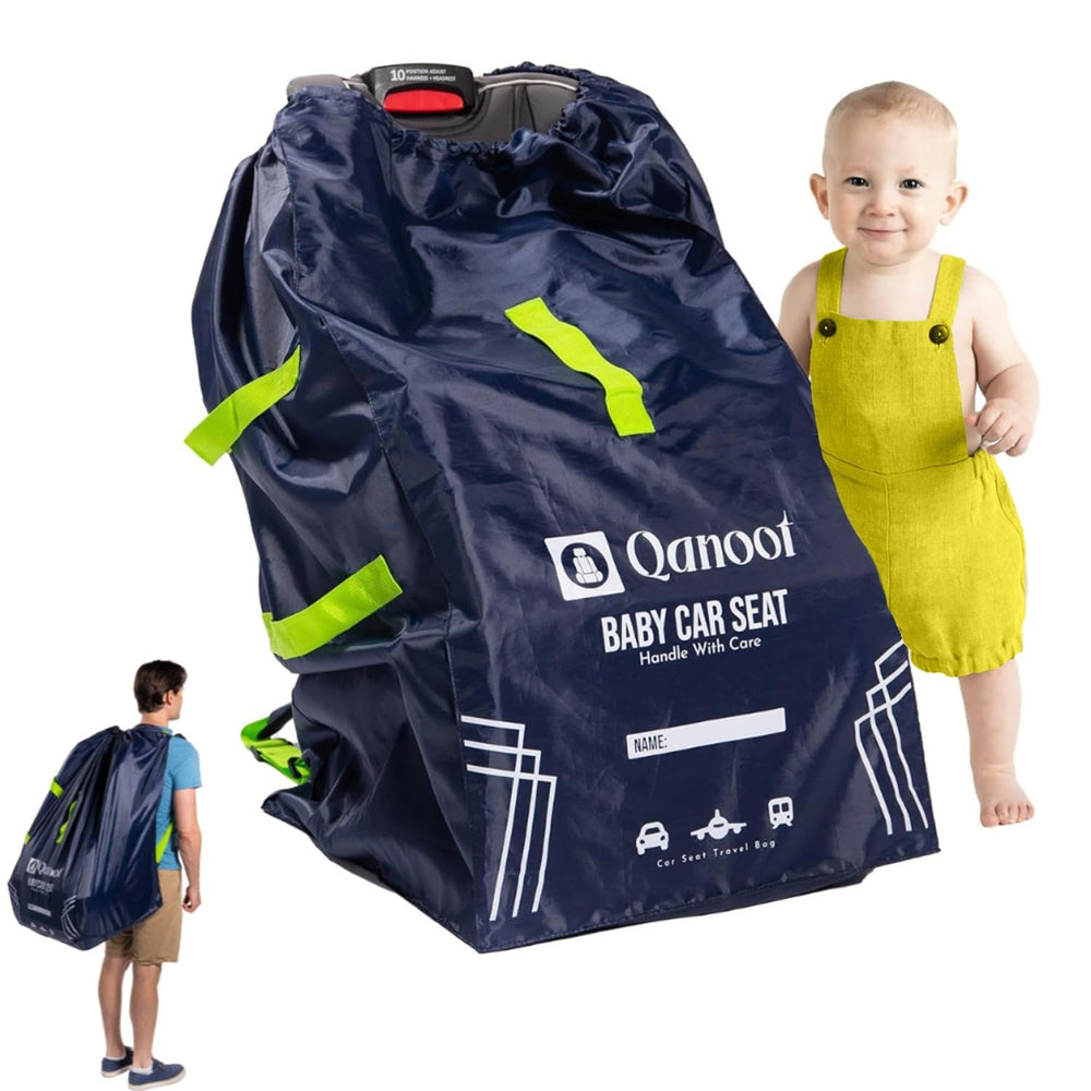 Qanoot infant car seat travel bag in blue backpack protects seats during flights