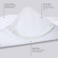 Elastic corner straps keep the protector in place all night.