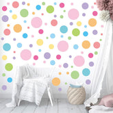 Qaxrocyn pastel dots on the wall create a quick room uplift.