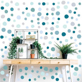 Qaxrocyn polka-dot wall decal set with 300 pieces across ten sheets for versatile decorating.