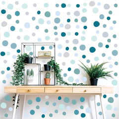 Qaxrocyn polka-dot wall decal set with 300 pieces across ten sheets for versatile decorating.
