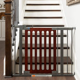 QDOS Safety Spectrum designer gate in mahogany fits openings with a sturdy, stylish finish.