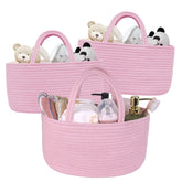 QFLQFL baby diaper caddy with pink handle for easy nursery organization.