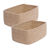 QFLQFL Small Woven Storage Basket on a shelf for tidy books and essentials.