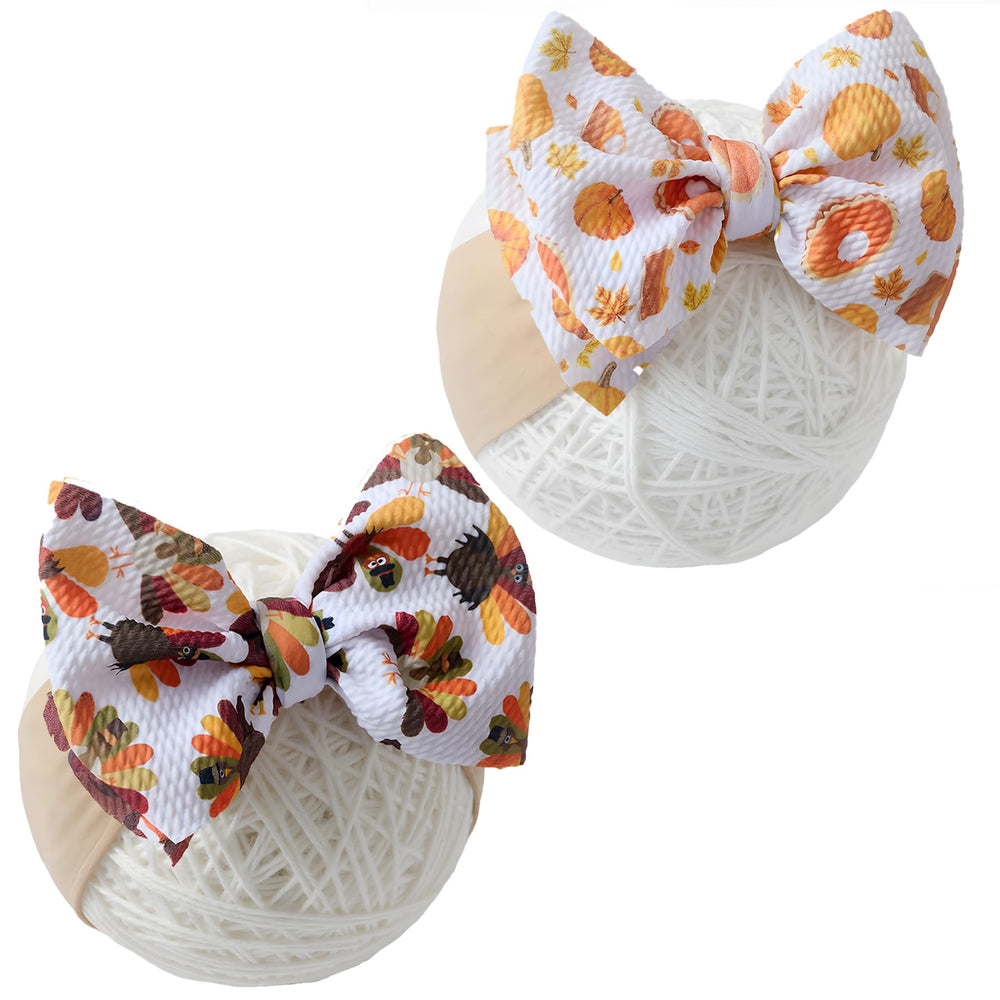 QFV Thansgiving baby bows headband with big bow for newborn photography and daily wear.