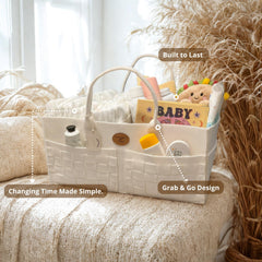 QGENUBA diaper caddy filled with diapers wipes demonstrates quick-change convenience