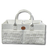 QGENUBA diaper caddy winter white front view showing spacious storage for diapers and wipes