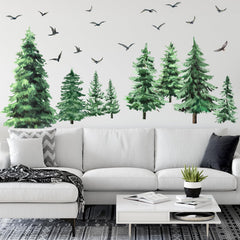 Qilery pine tree decal with birds adds cozy nature detail on smooth walls.