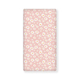 QINBEIDU daisy flowers crib sheet close-up showing soft, breathable surface for baby sleep.