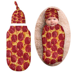 Qiohoey pizza-swaddle blanket with hat for newborns, cozy and photo-worthy.