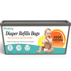 Qltytoy diaper pail refill bags in a 30-pack offer ample capacity.