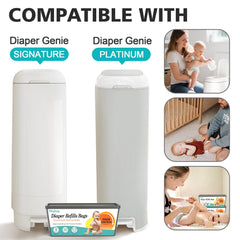Qltytoy easy-roll-compatible bags show the fit for Diaper Genie.