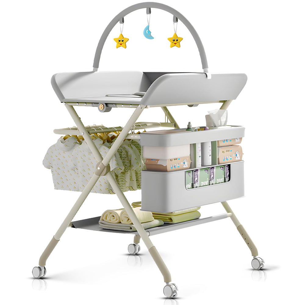 QMHHRJT Changing Table with four silent wheels for easy mobility.