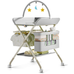 QMHHRJT Changing Table with four silent wheels for easy mobility.