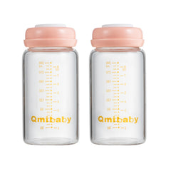 Qmibaby breast milk bottle pink 240ml wide-neck ready for pumping and storage.