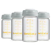 Qmibaby glass breastmilk bottle 180ml showing clear measurement scale for accurate storage