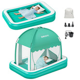 Qmioti toddler travel bed with tent creates a private nap space for travel.