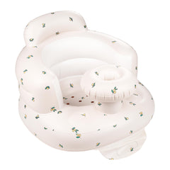 QMVESS inflatable baby seat with tray in Olive for on-the-go meals.