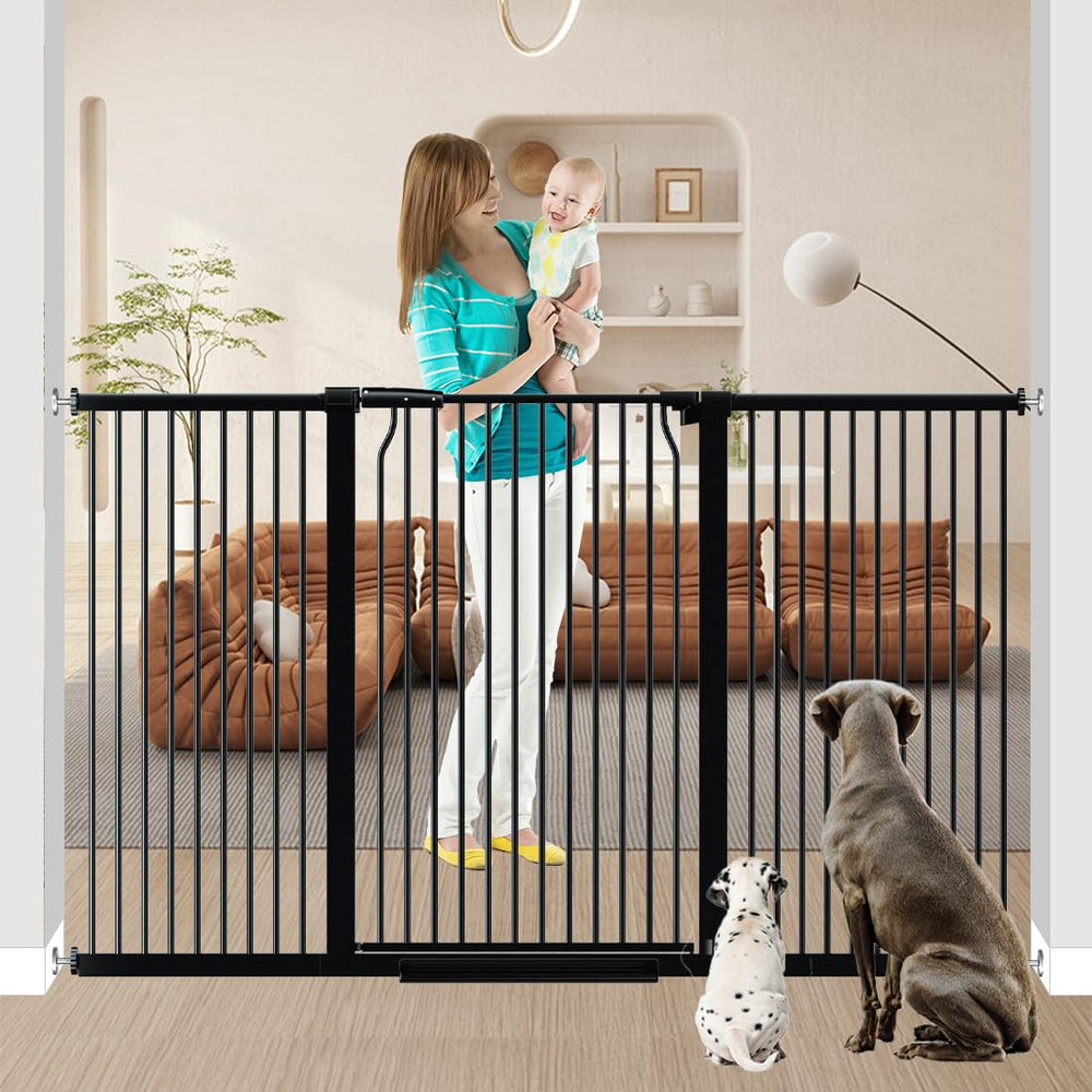 Qonimm 40.5 inch tall baby gate blocks wide openings safely on stairs and doors