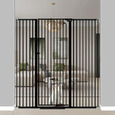 Qonimm 57-inch extra tall pet gate shown across a doorway for stairs and entryways, enhancing boundary awareness.