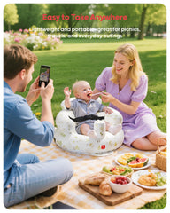 QPAU baby seat with built-in pump enables quick inflation for busy parents.