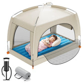 QPAU inflatable toddler travel bed with tent for portable comfort on trips