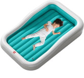 QPAU inflatable toddler travel bed with 3-sided bumpers for safer sleep on the go.