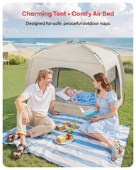 QPAU toddler bed with hand pump enables quick inflation and setup.