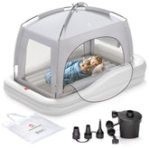 QPAU toddler travel bed with tent offers cozy travel sleep.