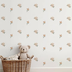 QUCHENG Boho watercolor nursery daisy sticker adds soft color to baby's room