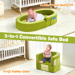 QUCHI toddler travel bed set up as a cozy sofa for playtime.