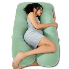 Queen Rose cooling pregnancy pillow in u-shape provides full-body support for comfortable sleep