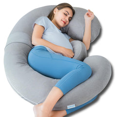 Queen Rose pregnancy pillow front view shows full-body support for sleep.