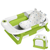 QueenFul collapsible baby bathtub folded for compact storage and travel.