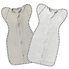 QUENESS BABY transitional swaddle blanket two-pack laid flat, showing soft cotton comfort
