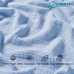 QUENESS muslin crib sheet breathable fabric enhances comfort during nap and night.