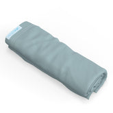 QuickZip Crib Extra Zip-On Sheet dusty blue close-up shows soft cotton for quick changes