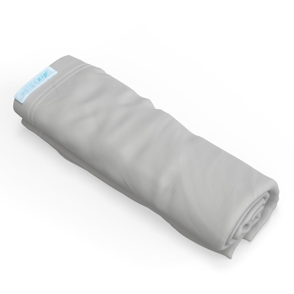 QuickZip Crib Sheet Misty Gray with zip on closure for quick changes