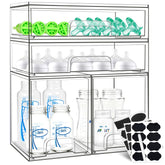 Qunland clear bottle organizer with four-pack drawers keeps baby bottles neatly accessible on the counter.