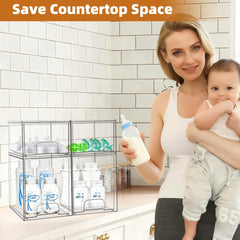Qunland stackable drawers demonstrate vertical storage to save counter space.